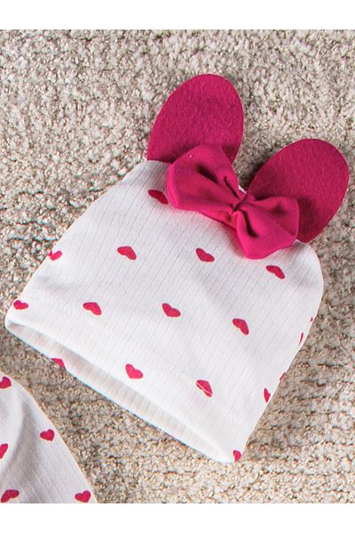 Mai Perla Baby Girl Set with Heart 3 Piece Bow and Hat