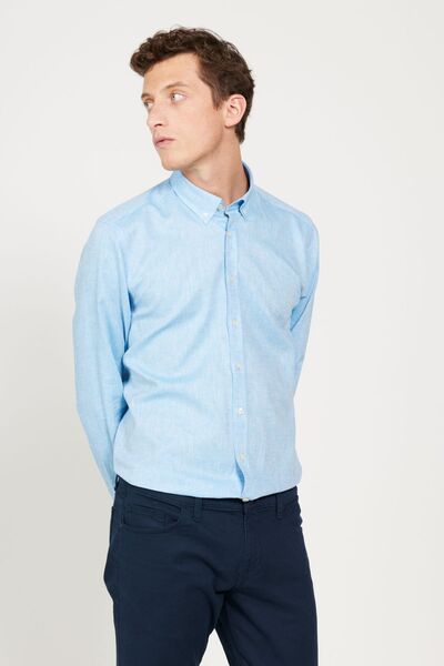 AC&Co / Altınyıldız Classics Kék vászon Slim Fit Dobby férfi ing - gombos gallér