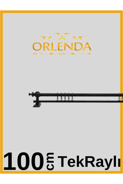 Orlenda Siyah Ahşap Başlıklı Alminyum Boru Rustik Perde Askısı Tek Raylı 100 Cm