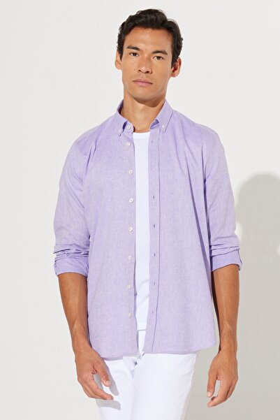 AC&Co / Altınyıldız Classics Lilac Linen Slim Fit Dobby Shirt - Slim Fit, límeček na knoflíky