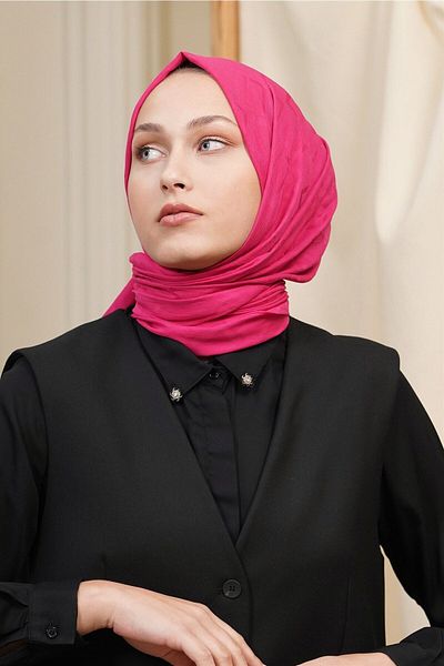 Loryan Fuchsia Colored Logo Patterned Jacquard Shawl