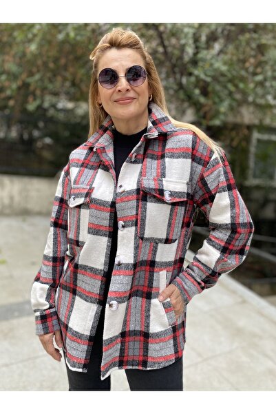 MAABMODA WOMEN'S BLACK RED SPOON FABRIC FOUR-POCKET RUBBER SHIRT