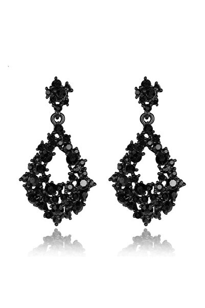 Dora Accessories Damla Şeklinde Sallantılı Siyah Abiye Küpe