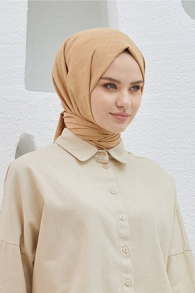 Loryan Dark Beige Cotton Jacquard Shawl - Logo Patterned