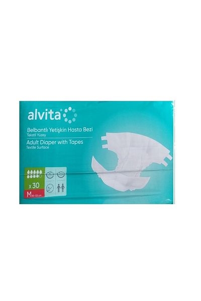Alvita Textile Surface Waistband Patient Diapers Medium 30 Pcs