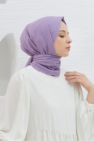 Loryan Dark Lilac Logo Patterned Cotton Jacquard Shawl