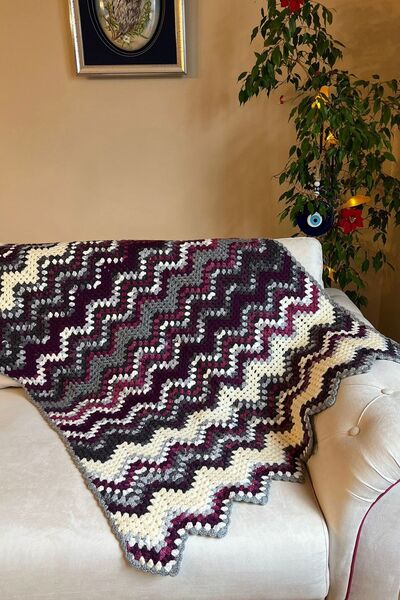 nftart.design متعرج مستطيل محبوك يدوياً - شال أريكة وبطانية تلفزيون