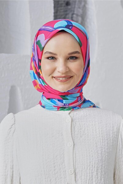 Loryan Scarf Linen Keten Karışımlı Pamuklu Confetti Desenli Eşarp Fuşya