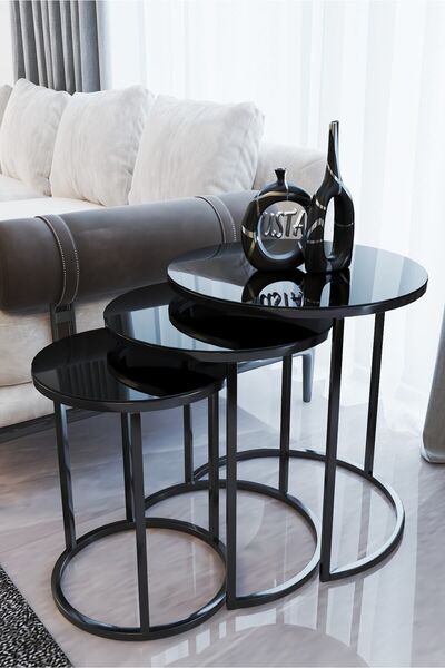 usta mekan Usta Siyah Metal Zigon Sehpa Siyah Cam