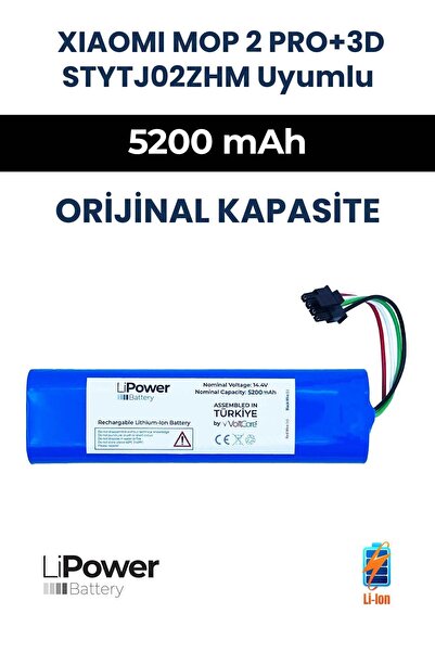LiPower Xiaomi Mi Mop 2 Pro Stytj02zhm Uyumlu 5200 Mah Orijinal Kapasite Robot Süpürge Bataryası HM