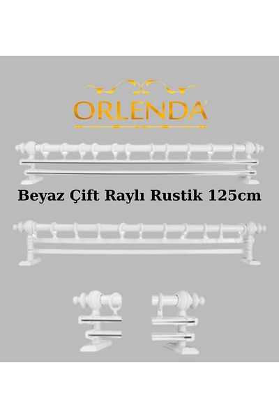 Orlenda White Wooden Headed Aluminum Pipe Rustic Curtain Hanger Double Rail 125 Cm