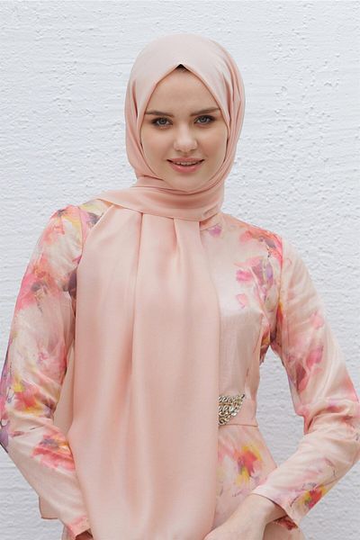 Loryan Shiny Monochrome Polina Shawl - Scarf, Evening Dress and Daily Use, Dark Salmon