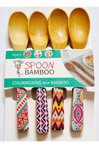Modellino 13cm Bamboo Patterned Oval Spoon Spoon - Set of 4