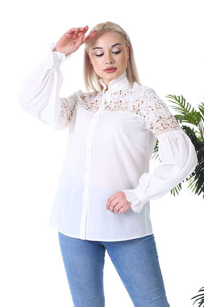 Loom Boutique Large Size Lace Decorated Crepe Shirt G0005