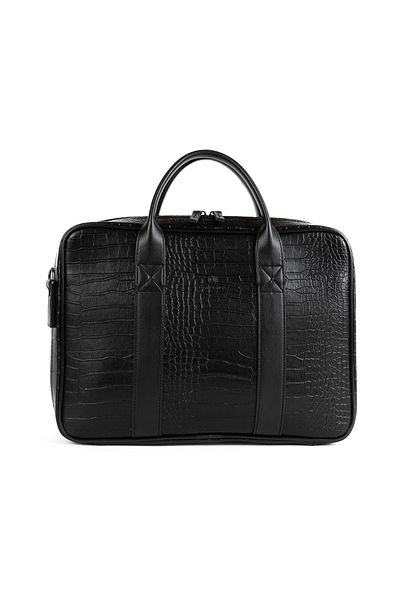 Sevinç Çanta Deridense Macbook Organizer - 13" & 14" Black Crocodile Laptop Briefcase