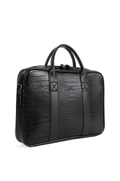 Sevinç Çanta Deridense Macbook Organizer - 13" & 14" Black Crocodile Laptop Briefcase