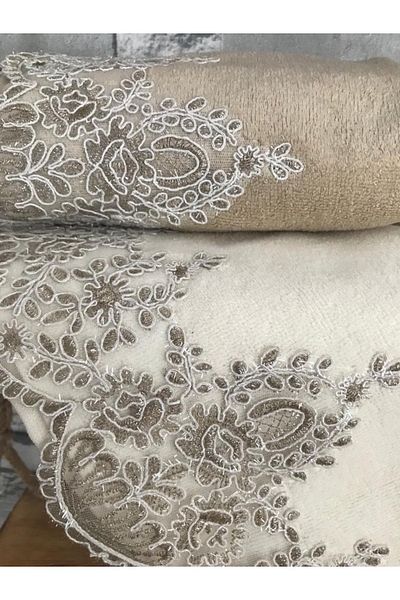 Çeyiz Bahçesi Σετ βελούδινη πετσέτα French Guipure Envoy Cream Cappuccino 50&90