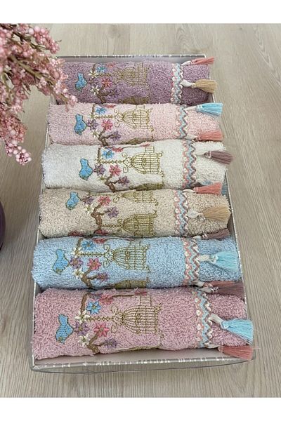 AYHANHOME Комплект кухненски кърпи от 6 памучни решетъчни бродирани пискюли, 30x50, в кутия