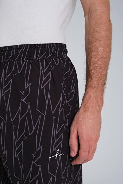 Haşema Desenli Siyah Erkek Uzun Erkek Havuz Ve Deniz Şortu 24-4