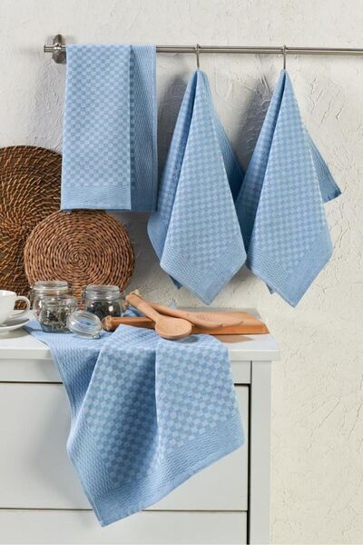 Mokita Home Набір із 6 картатих синіх німецьких кухонних серветок.