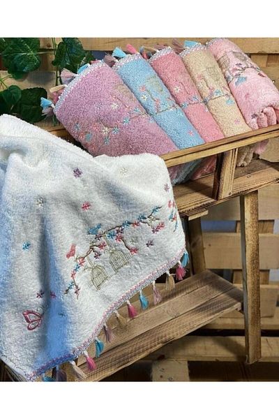AYHANHOME Комплект кухненски кърпи от 6 памучни решетъчни бродирани пискюли, 30x50, в кутия
