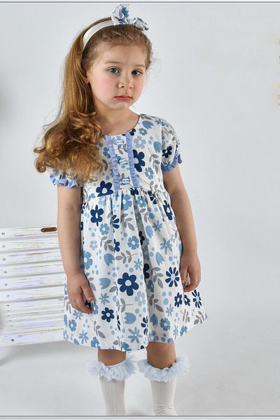 melek golden Girl's Floral Print Short Sleeve Dress