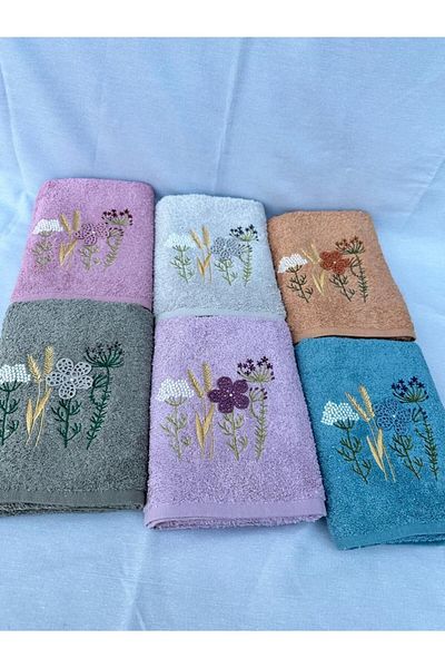 AYHANHOME Set of 6 100% Cotton 50x90 Hand and Face Towels with 3D Flower Pattern
