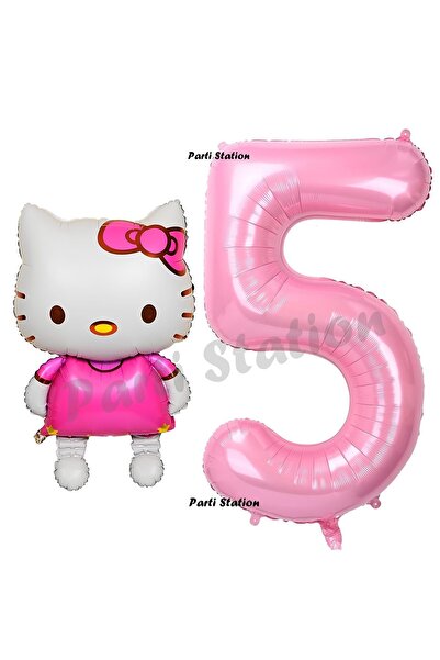 Parti Station Hello Kitty 5 Yaş Balon ve Pembe Rakam Balon Doğum Günü Parti S...