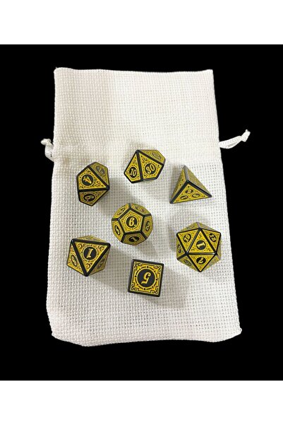 Le Majeur Dnd Frp Zar Seti 7li Set Dnd Zarı Dungeons And Dragons Masaüstü Oyun Zarı Sarı Renkli Kese Hediye