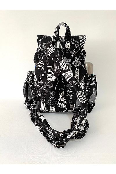 TALKING DREAMS Black and White Cat Patterned Backpack with Pockets