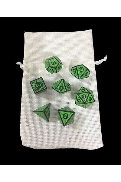 Le Majeur 7-Piece Dnd Frp Dice Set - Green Colored Desktop Gaming Dice, Pouch Gift