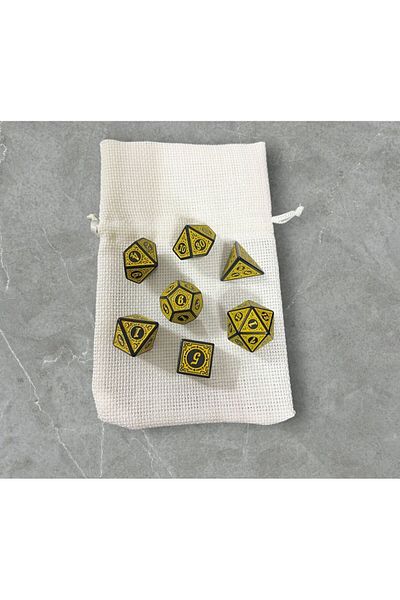 Le Majeur 7-Piece Dnd Frp Dice Set - Dungeons And Dragons Desktop Game Dice, Yellow Colored Pouch Gift