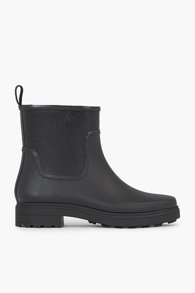 Calvin Klein Damen-Markenlogo, Gummi-Außensohle, Polyster-Obermaterial, bequeme Innensohle aus Schaumstoff, Schwarz