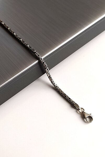 Piraye Silver 925 Ayar Gümüş Oksitli Yuvarlak Kral Zincir Bileklik 2 Mm 17 Cm