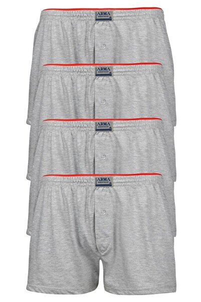 marmara qumasch Gri 4'lü Paket Erkek Düğmeli Boxer Havlu Bel %100 Pamuk Penye