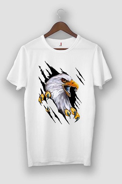 TKSTORE Vip Design - White 3D Eagle Image T-Shirt