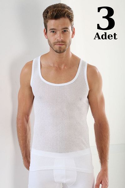 marmara qumasch Men's Premium White Mesh Tank Top - 100% Cotton, Economical Pack of 3
