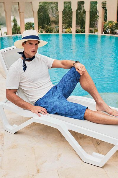 Haşema Pantaloni scurți albaștri cu imprimeu lung pentru bărbați - Pool and Sea 24-19