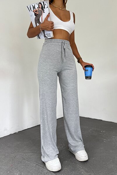 Sun Victoria Dámské šedé kalhoty Palazzo s žebrovanou širokou košilkou pro volný čas