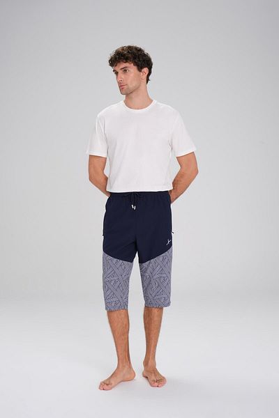 Haşema Ανδρικό μακρύ σορτς - Navy White, στάμπα, για πισίνα και θάλασσα, 24-7