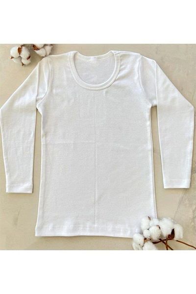 marmara qumasch Girl's Rib Patterned Long Sleeve Badi T-Shirt - 100% Cotton