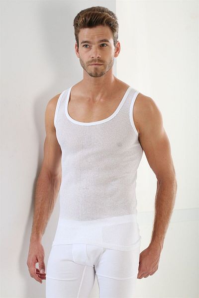 marmara qumasch Men's Premium White Mesh Tank Top - 100% Cotton