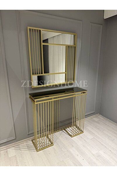 zdesignhome 90 Cm Ayna + 90x30x100 Cm Dresuar Gold ( Raf Bronz Aynadır)