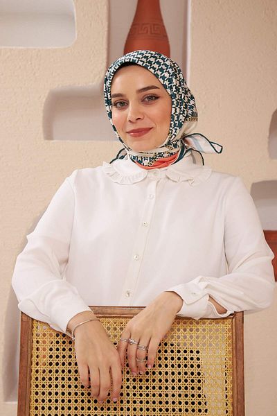 İpekhan Σειρά Polyester Houndstooth μοτίβο σμαραγδί πολυεστερικό κασκόλ 8002-07