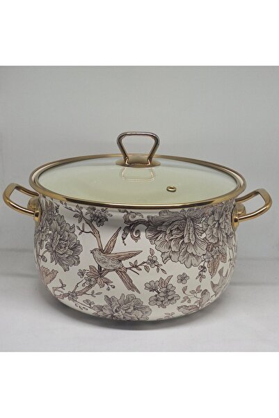 Avşar ENAMEL HOUSE 24 CM 5 LITER VINTAGE DECORED ENAMEL COOKER