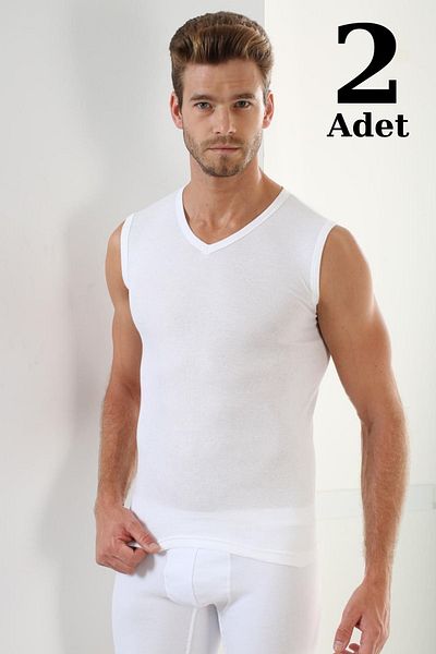 marmara qumasch White V-Neck Sleeveless Athlete Body - Pack of 2 100% Cotton