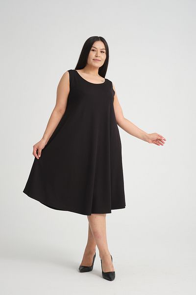 Dejabrew Jeans Αμάνικο Midi Flared φόρεμα - Plus Size Μαύρο a006
