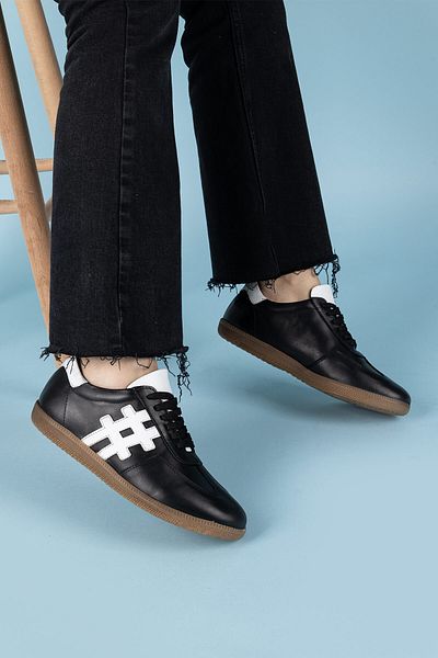 Getcho Maddo Women's - Genuine Leather Black and White Sneakers