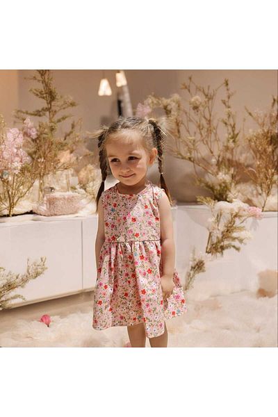 BEBEĞİME ÇORAP Rochie fără mâneci cu nasturi la spate cu imprimeu floral pentru fete