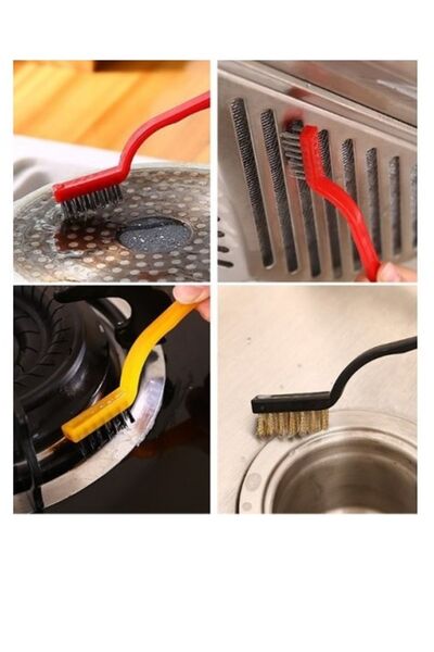 Kitchen Beauty 3'lü Set Tel Fırça Yağ Kir Pas Sökücü Temizlik Seti Mutfak Fırın Ocak Lavabo Temizlik Fırçası